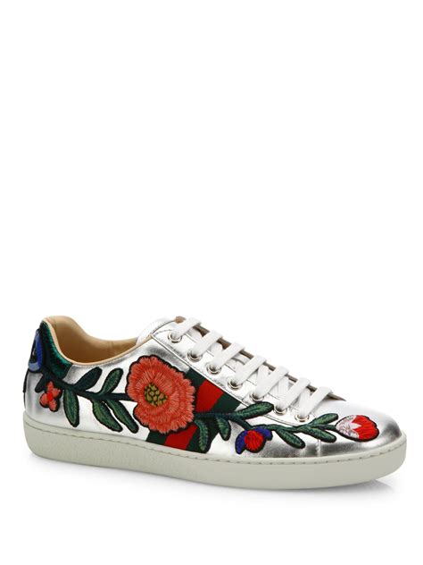 gucci ace embroidered sneaker floral|Gucci ace metallic snakeskin sneakers.